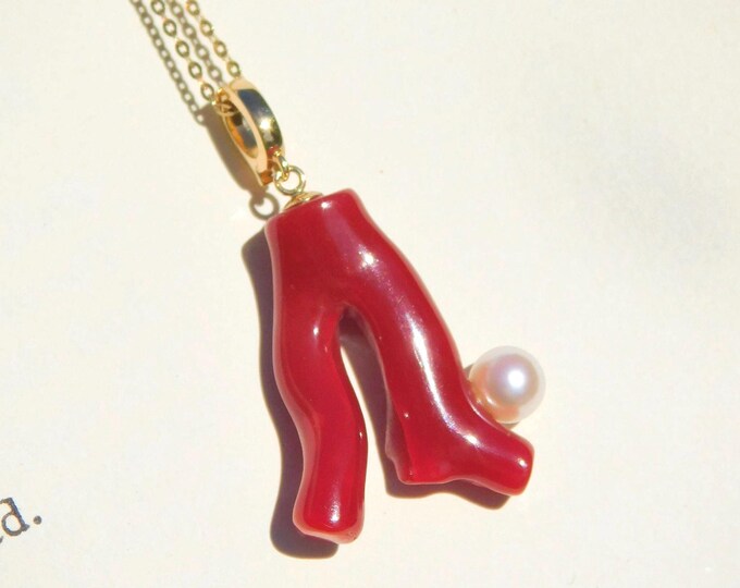 Coral Branch Akoya Pearl Pendant: Solid 18k Gold Pendant Enhancer, Oxblood