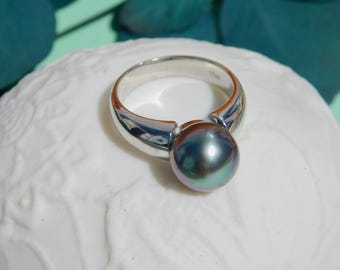 Tahitian Pearl Ring | Aubergine | 10.4mm | White Gold Plated Sterling Silver | 7.25 US | AAA | Black Pearl Ring | Simple Design Ring