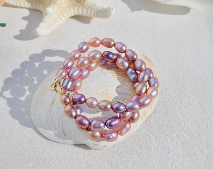 Colorful Freshwater Keshi Pearl Necklace | 15.75 Inches | AAA+ | 5mm to 6mm | Pearl Necklace | Keshi Pearls | Solid 18kt Gold | Au750 | Pink