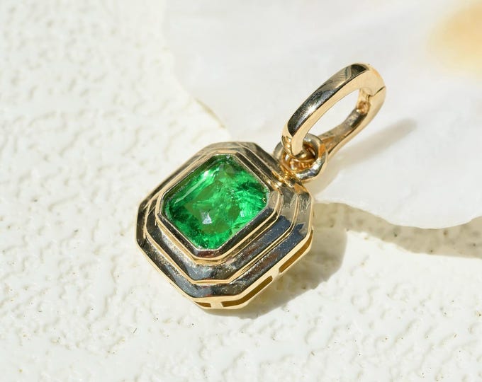 0.75 Ct Tsavorite Garnet Enhancer Pendant: Vivid Green, Solid 14K Gold, Natural Green Gemstone, Geometric