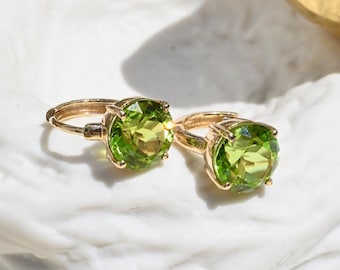 Natural Peridot Hoop Earrings: 3.67 Ct, Solid 14K Gold, 8mm Huggie Hoops