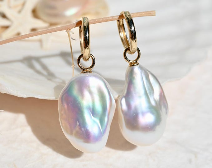 Baroque Pearl Earring Jackets: Solid 18k Gold Chinese Freshwater Pearls, Super Luster, Great for Your Own Hoops, AAA+