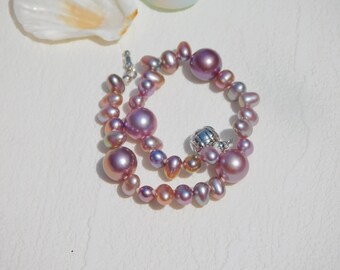 Purple Freshwater Pearl Bracelet | Super Metallic | Mauve | 6.75 to 7 inches Wrist Size | Sterling Silver Clasp | Pink | Mauve | AAA+