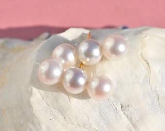 Pearl Bar Stud Earrings: Solid 18K Gold, 6.9mm, AAA, Three Akoya Pearls, White