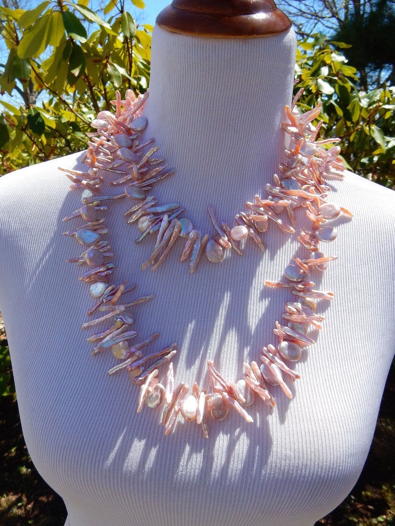 BOLD Necklace Statement Necklace 44 inches Stick Pearl Necklace Ready to Ship Beach Wedding Biwa Pearl Necklace Keshi