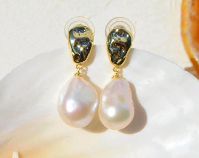 Vermeil Baroque Pearl Earrings | 12*16mm | AAA+ | Gold plated Sterling Silver | Statement Earrings | Small Fireball Pearls | Drop Earrings