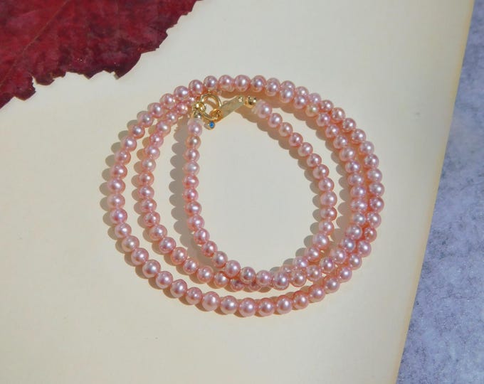 Pink Mauve Pearl Necklace | 3-3.5mm | High Luster | AAA | Petite Pearl Necklace | Solid 18k Gold Clasp | 16.25 Inches | Layering | Stacking