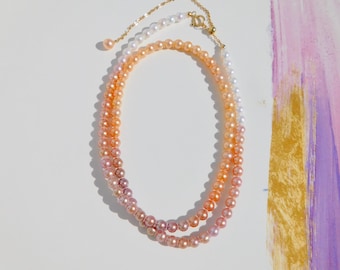 4.5mm Ombré Pearl Necklace | Very High Luster | AAA+ | Petite Pearl Necklace | Solid 18kt Gold Clasp | Adjustable Length | Freshwater