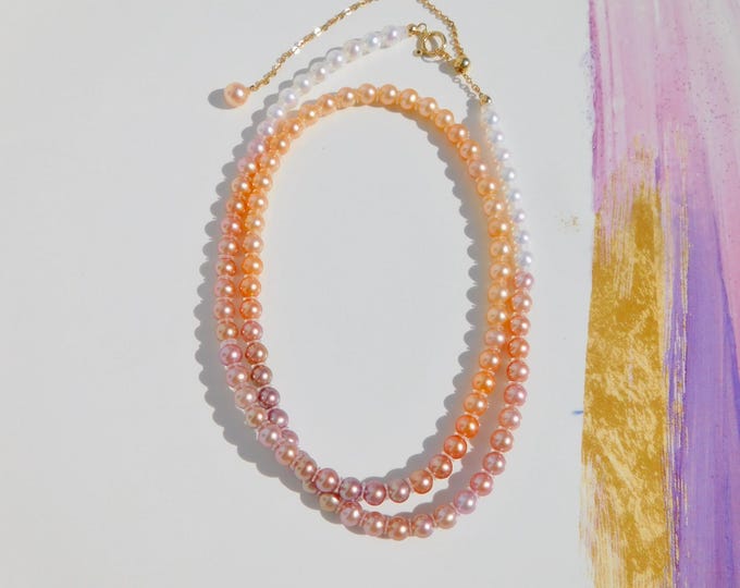 4.5mm Ombré Pearl Necklace | Very High Luster | AAA+ | Petite Pearl Necklace | Solid 18kt Gold Clasp | Adjustable Length | Freshwater