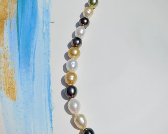 South Sea Pearl Bracelet | Tahitian Pearl | Golden | White | Peacock |  AAA | Circled | 9.2-10.6mm | Solid 24K Gold Clasp | Saltwater Pearls