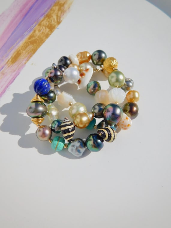 Collier Pendentif Multicolore Avec Perles De Mer Du Sud Et Tahiti - Or Jaune 18k, 17 Pouces
