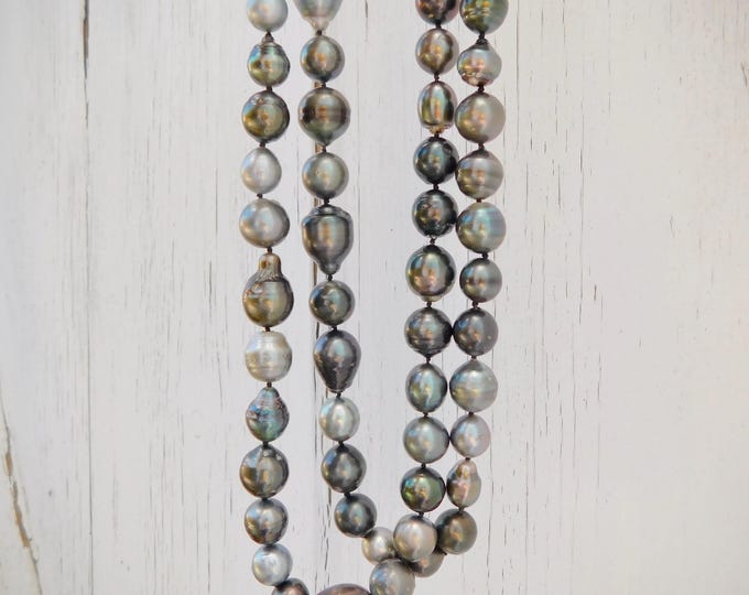 39 Inches Black Tahitian Pearl Necklace | Large Black Pearls | 10.8mm to 13.7mm | Saltwater Pearls | Long Necklace | Black Pearl Necklace