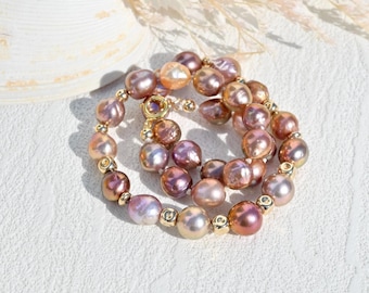 Metallic Kasumi-like Pearl Necklace: Rainbow Luster, 15.5-Inch, Gold Filled, Ripple Pearls
