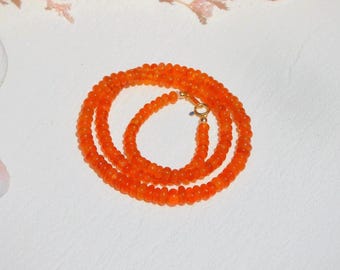 Bright Orange Natural Agate Necklace | Solid 18K Gold | Smooth Rondelle | 16.5 Inches | 4.5-6mm | AAA | Orange | Gemstone