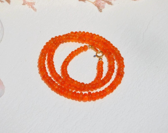 Bright Orange Natural Agate Necklace | Solid 18K Gold | Smooth Rondelle | 16.5 Inches | 4.5-6mm | AAA | Orange | Gemstone