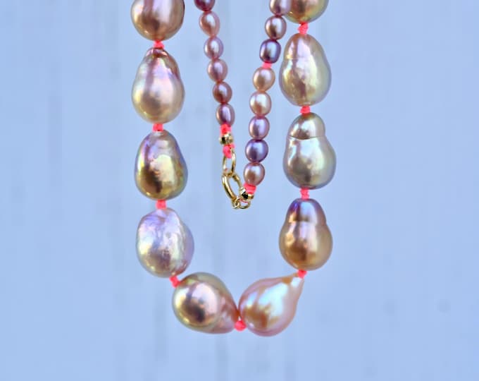 Super Luster Freshwater Pearl Necklace: Solid 18K Gold, Metallic, AAA+, 16.75 Inch