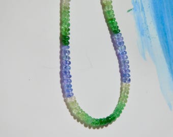 17 Inches Tsavorite and Tanzanite Necklace | Solid 18k Gold | Smooth Rondelle | AAA Quality | Gemstone Necklace | Purple | Blue | Green