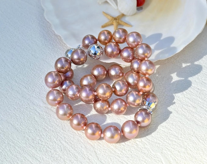 Soft Pink Mauve Freshwater Pearl Necklace: 17.5 Inch, White Gold Plated Silver Spacers/Clasp, Pink Pearl Necklace