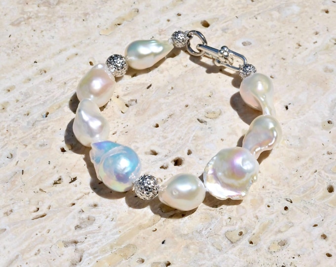 Freshwater Baroque Pearl Bracelet: Sterling Silver Findings, Organic Pearl Bracelet,  6.5 - 6.75 Inch Wrist