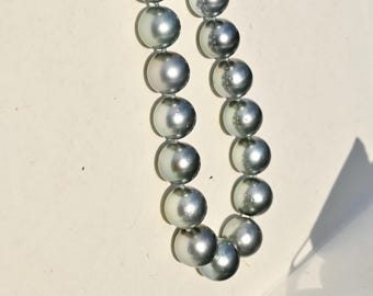 Silver Blue Tahitian Pearl Necklace: 9mm to 10.3mm; Gray, 16 Inch, 9K Gold Clasp