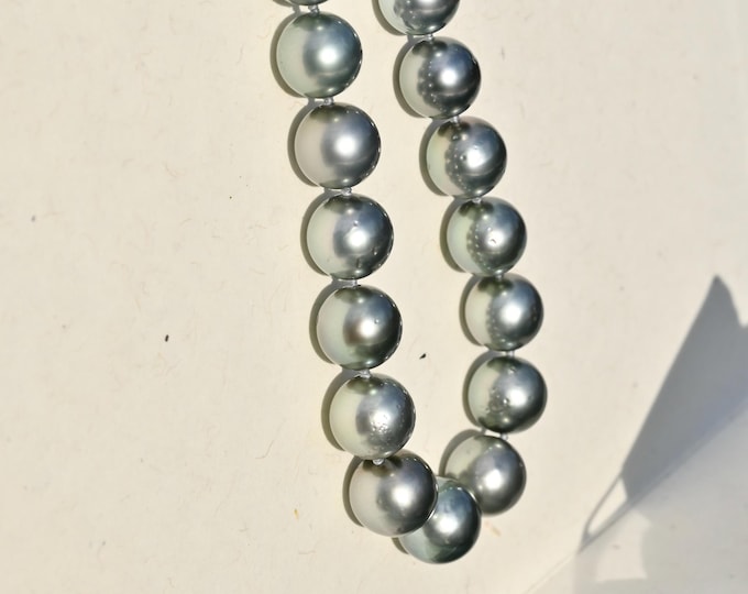 Silver Blue Tahitian Pearl Necklace: 9mm to 10.3mm; Gray, 16 Inch, 9K Gold Clasp