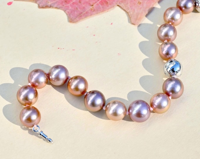 Pink Mauve Pearl Bracelet: Sterling Silver Clasp, AAA, Freshwater Pearls, For 6.5 Inch Wrist
