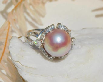 Ultimate Luster Blush Pink Freshwater Pearl Ring | 12.4mm | AAA+ | Round | Size 7.25 US | White Gold Plated Sterling Silver | Cluster Ring