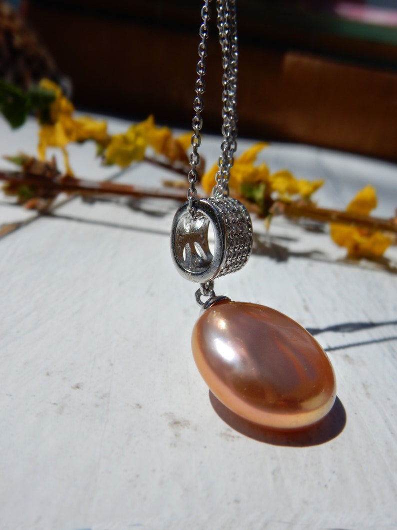 13mm Metallic Peach Single Pearl Pendant Coin Champagne Pearl Pendant Ready to Ship Silver