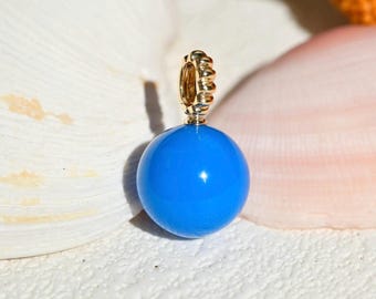 Cobalt Blue Turquoise Pendant:  Round, 13.1mm, Solid 18K Gold Bail, Authentic Intense Blue Turquoise, AAA+, Hubei Turquoise, Undyed