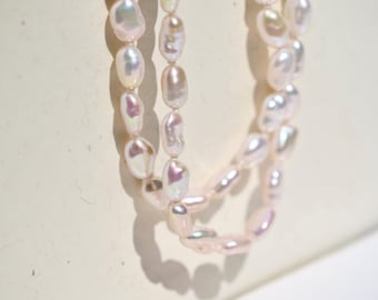 Freshwater Keshi Pearl Necklace: Super Luster, Solid 18k Gold, Rainbow Pink White, AAA+, 17 Inch