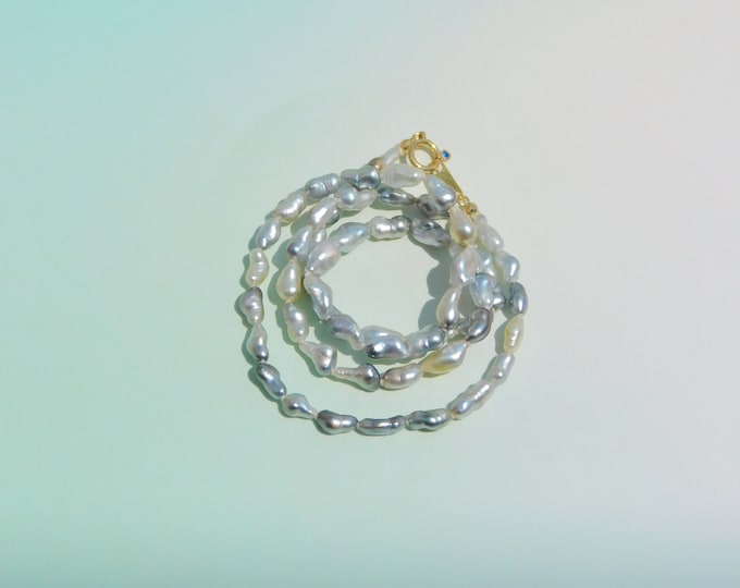 Tiny Tahitian Keshi Pearl Necklace | Gray | AAA | 3-4mm | Solid 18kt Gold | Free Formed Pearls | 16.5 Inches | Layering | Stacking