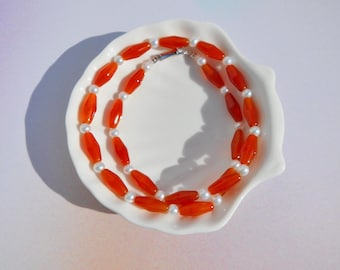 Freshwater Pearls and Red Agate Necklace | 17.5 Inches | 5-6mm | AAA | Sterling Silver Clasp | Gemstones and Pearls | Red | White