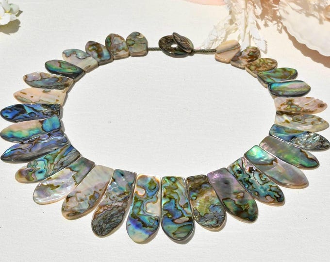 Abalone Statement Necklace: Iridescent Large Natural Shell, Peacock, 20-inch
