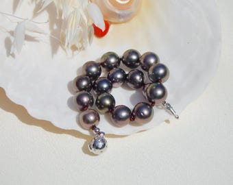 Deep Aubergine Tahitian Pearl Bracelet | 8.8-9.8mm | AA+ | Deep Tahitian Pearl Bracelet | 6.5 Inches Wrist Size | Near Round | Black Pearls