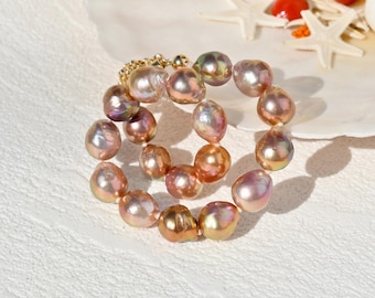 Intense Ripple Pearl Bracelet: Kasumi-like, Gold Filled Magnetic Clasp, Super Metallic, For 6.5-inch Wrist Size