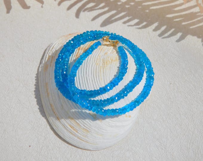 Neon Blue Apatite Necklace | AAA Quality | Gemstone Necklace | Faceted Rondelle | Solid 18kt Yellow Gold | Blue Gemstone Necklace | 15.75''