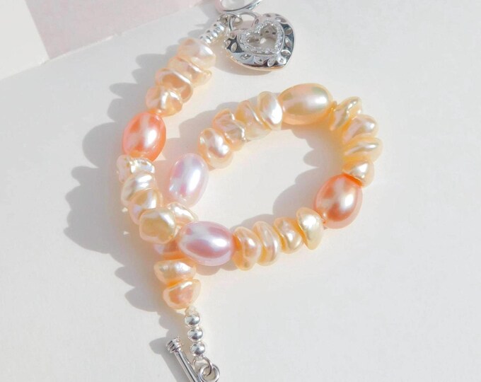 Super Luster Soft Tone Freshwater Pearl Bracelect | Belly Drilled | Non-nucleated Pearls | Keshi Pearls | Pink | Coral | Blush | AAA+