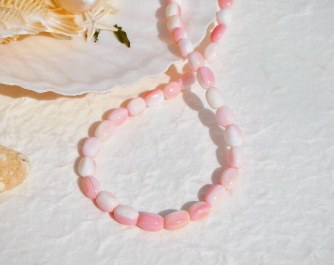15.5 Inches Baby Pink Queen Conch Shell Necklace | Pale Pink | 5-6mm | Solid 9k/18k Gold | Shell Necklace | Pale Pink | AAA+ | Baby Pink