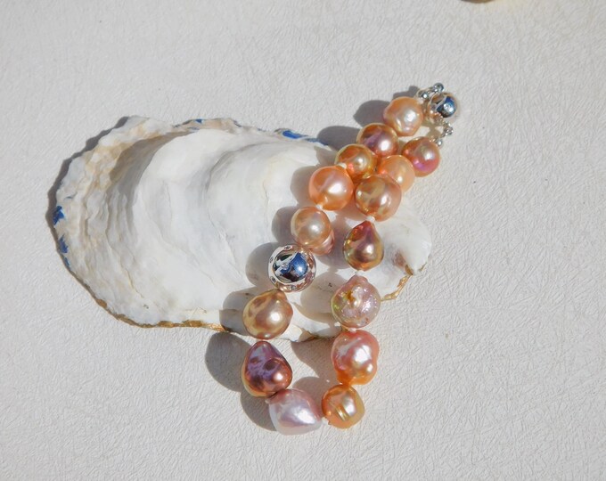 Kasumi Like Pearl Bracelet | Super Metallic Freshwater Pearl Bracelet | 10.4-11.4mm | 6.5 - 6.75'' Wrist Size | Silver Clasp | Pink | Mauve