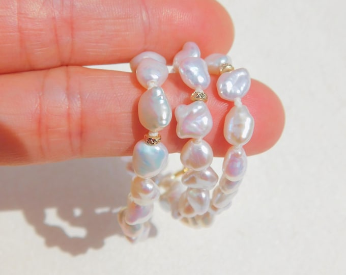 Ultimate Freshwater Keshi Pearl Necklace |  Beyond AAA | 6 * 7mm | Solid 18kt/14kt Yellow Gold | Free Formed Pearls | White with Pink | 18''