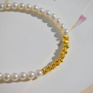 Petite Japanese Akoya Pearl Necklace | 4mm | Solid 18kt Gold Triangle | Saltwater Pearl | Pastel Cream | Adjustable | AAA | Stacking