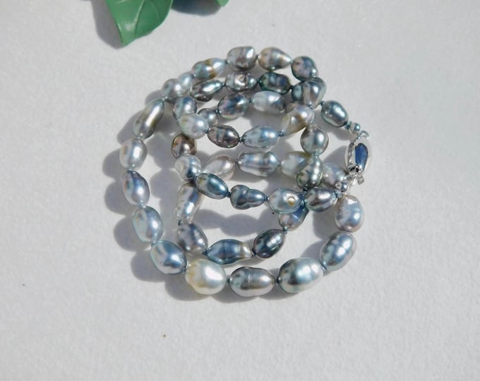 Tahitian Keshi Pearl Necklace | Gray | AAA | 5-8mm | Solid 18kt White Gold | Free Formed Pearls | 16.75 Inches | Layering | Stacking | Rice