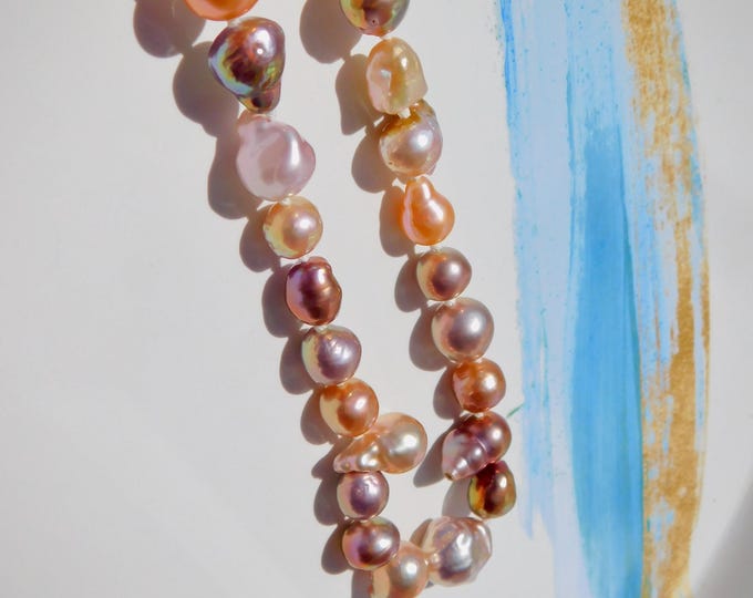 18 Inches Kasumi-like Pearl Necklace | Baroque Freshwater Pearls | Metallic | Pink | Mauve | Coral | Blush | AAA+ | 8-12mm | Silver Clasp