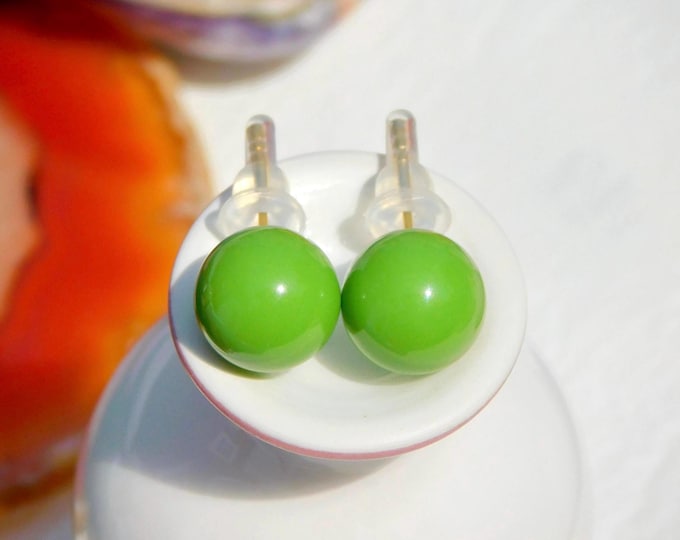 10.1mm Yellow Green Turquoise Studs | Undyed | Round | Hubei Turquoise | Solid 18K Gold | Authentic Green Turquoise | AAA+ | Au750 | Studs