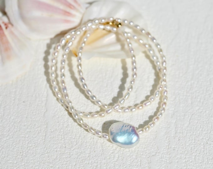 Freshwater Keshi Pearl Necklace: Thin Necklace, 2.5mm, AAA+, Solid 18K Gold, 16 Inch, Layering