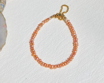Coral Pink Small Keshi Pearl Bracelet | Freshwater Pearls | AAA | Gold filled | Magnetic Clasp with Safety Chain | Layering | Stacking