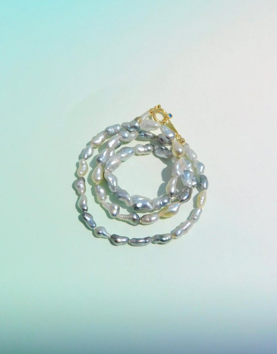 Tiny Tahitian Keshi Pearl Necklace | Gray | AAA | 3-4mm | Solid 18kt Gold | Free Formed Pearls | 16.5 Inches | Layering | Stacking