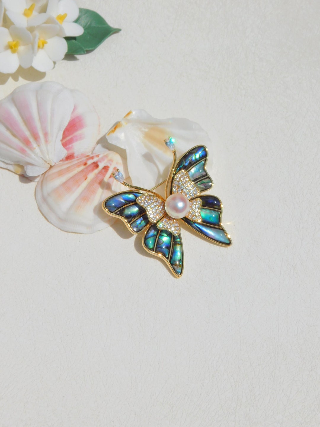 Szxc Women's Pearl & Mother Of Pearl Butterfly Brooch Pin - 2.5 Inch, Nickel-Free Jewelry