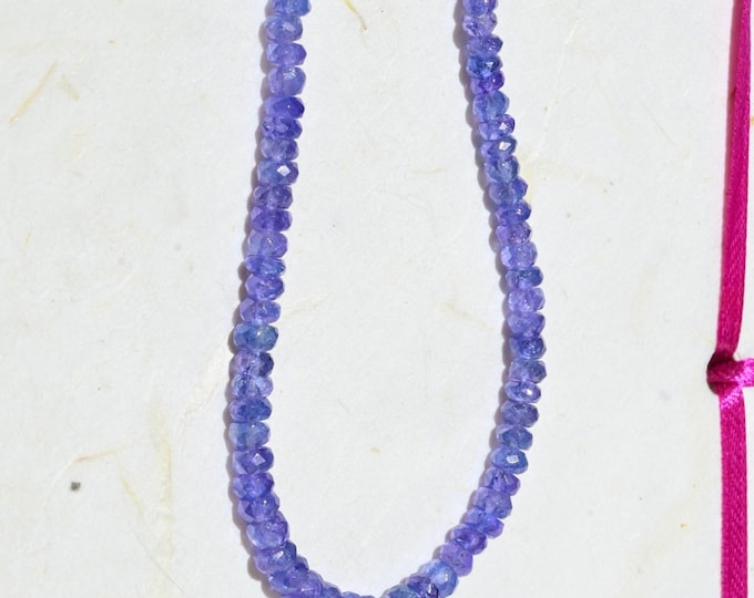 Natural Tanzanite Necklace: 3.6-5.1mm Solid 18k Yellow Gold, Faceted Tanzanite Rondelles, 17.25 Inch, Purple Gemstone