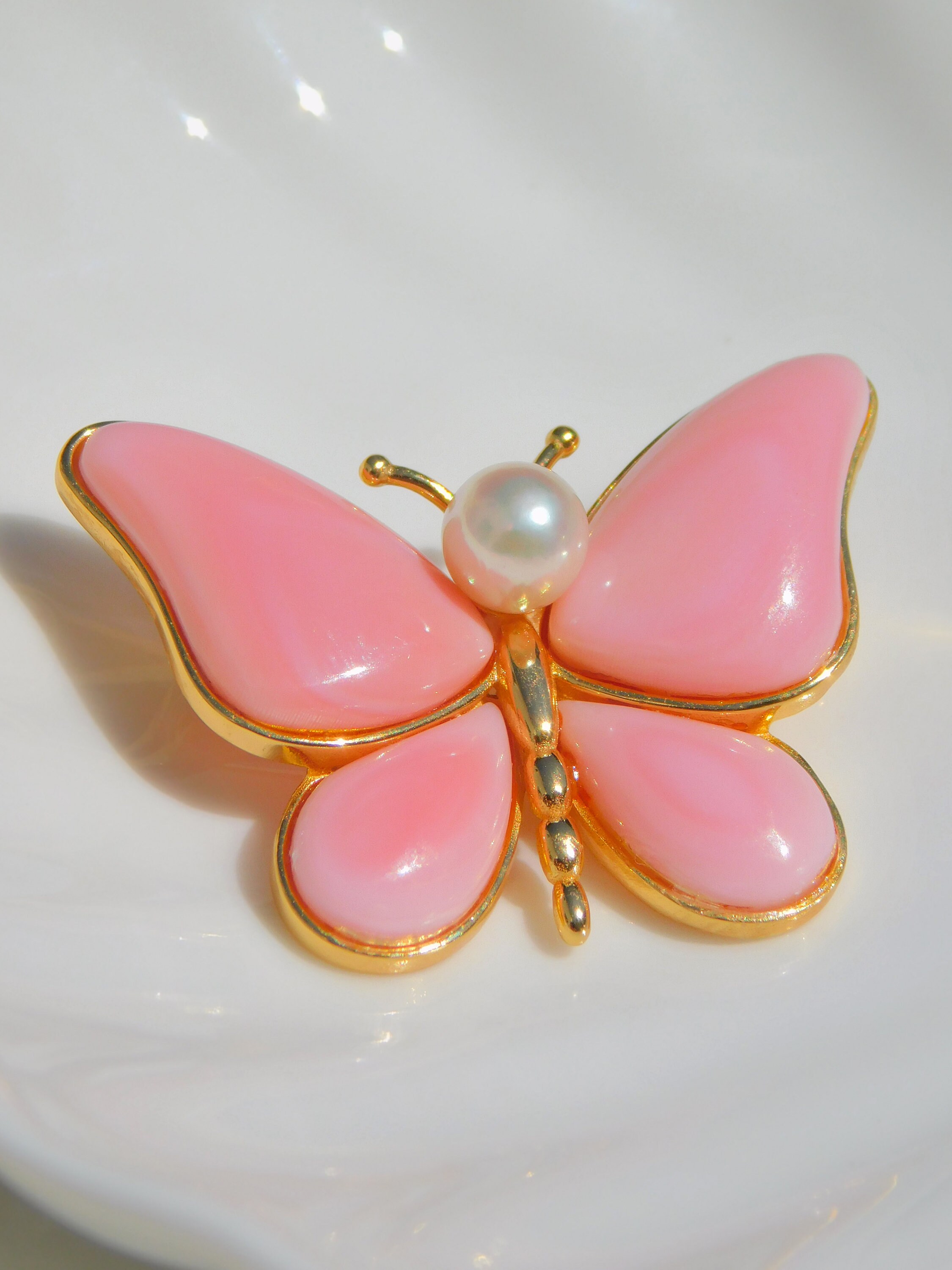 Mother of Pearl Ocean Treasures Butterfly Pins Brooch Set 3 Vermeil St